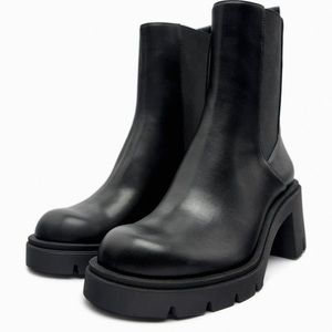 Zara Block Heel Lug Sole Ankle Boots - 37 EU